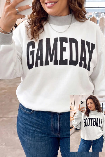 GAME DAY/ FOOTBALL Letter Print Reversible Plus Size Sweatshirt – Light Grey