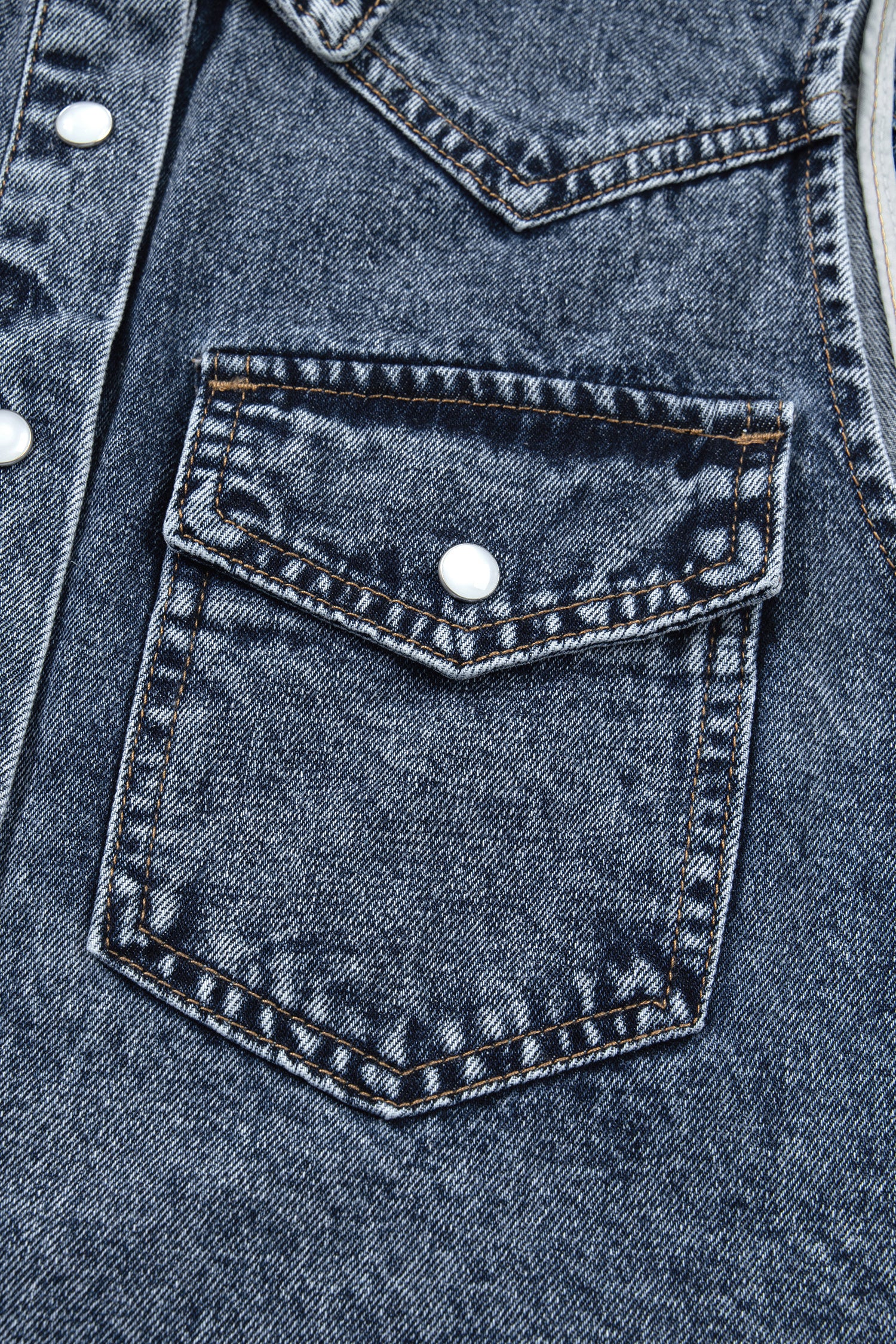 Ashleigh Blue Solid Denim Button Front Pocket Sleeveless Cowboy Vest – Dark Blue
