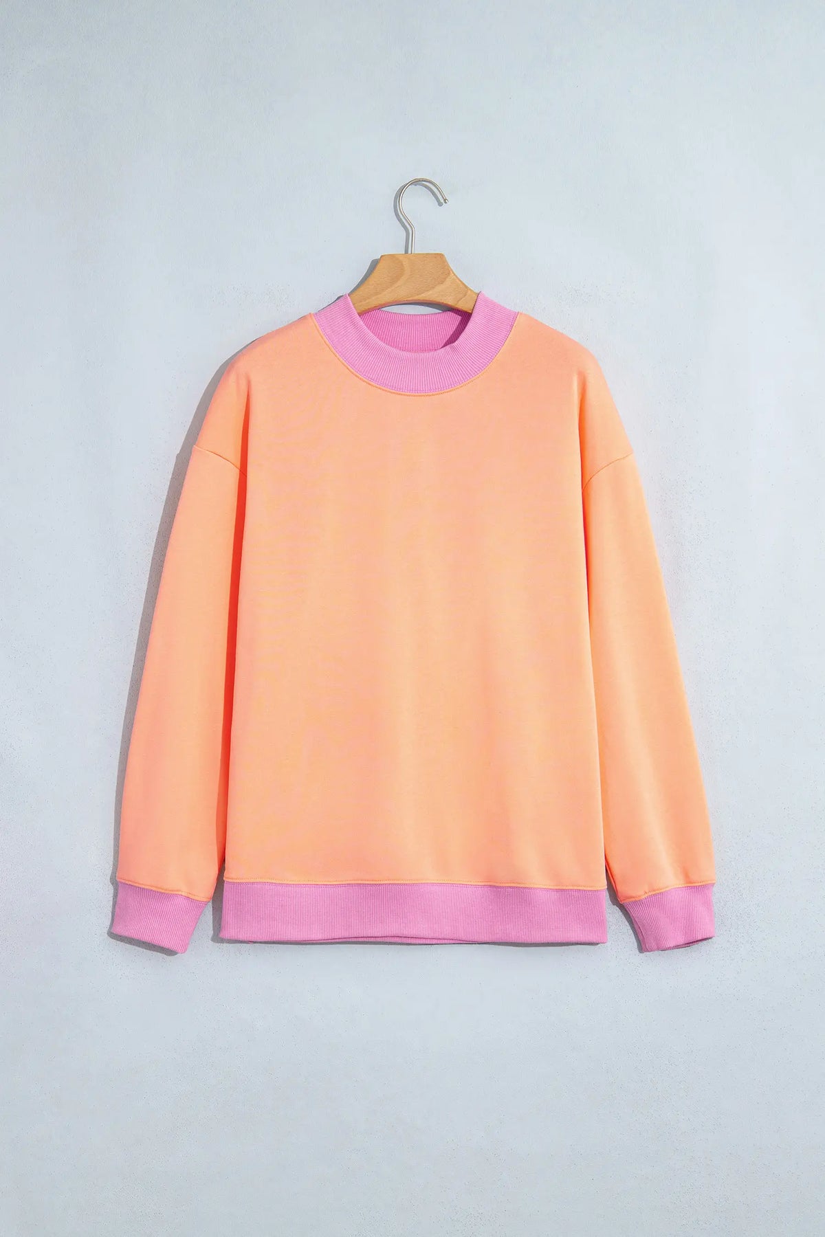 Colourblock Trim Crewneck Long Sleeve Pullover Sweatshirt – Pink