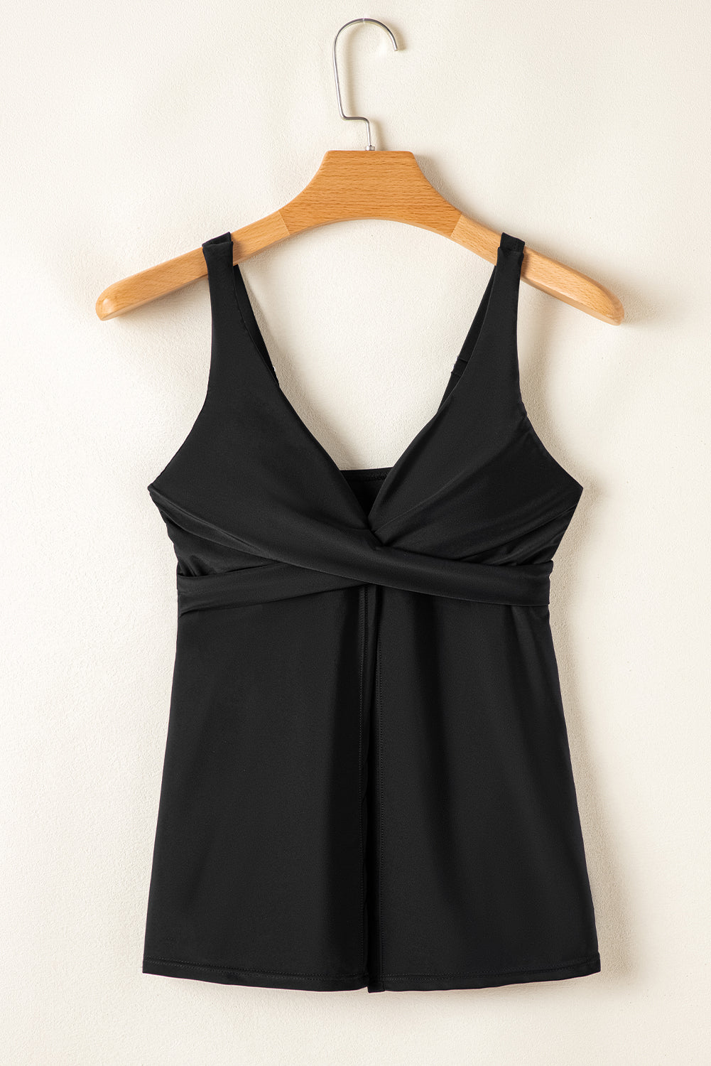 Black Crossed V Neck Adjustable Strap Babydoll Tankini Top eAura