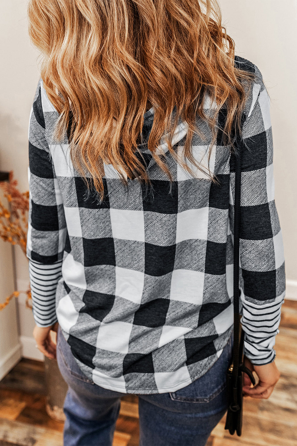 Multicolour Plaid Striped Patchwork Drawstring Hoodie eAura