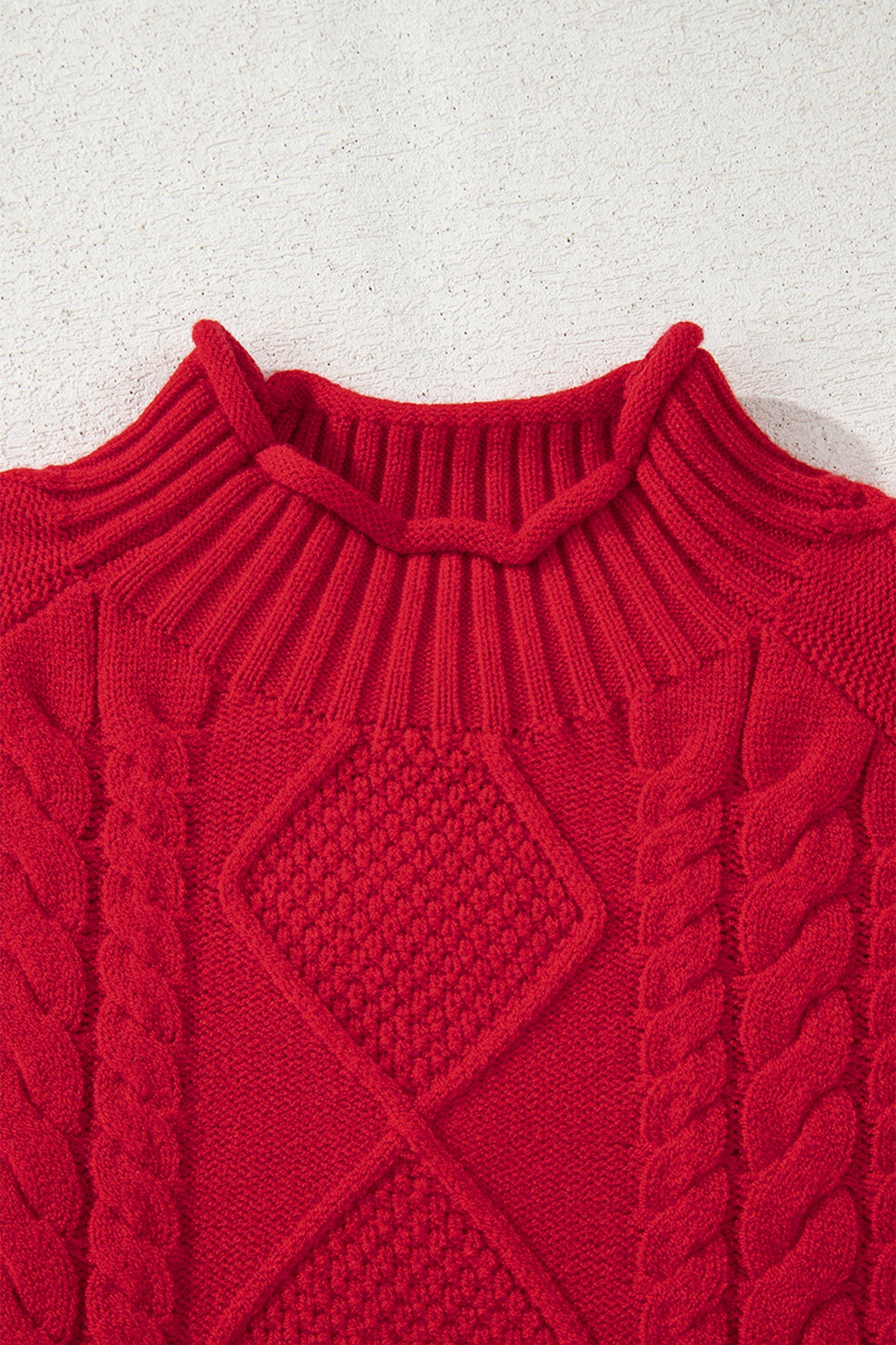 Red Cable Knit Baggy Sweater - eAura