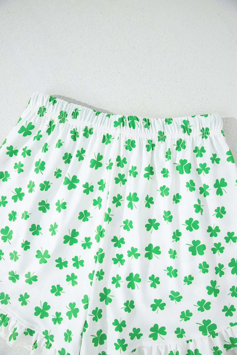 Green Clover Printed Short Sleeve and Ruffled Shorts Pyjama Set eAura