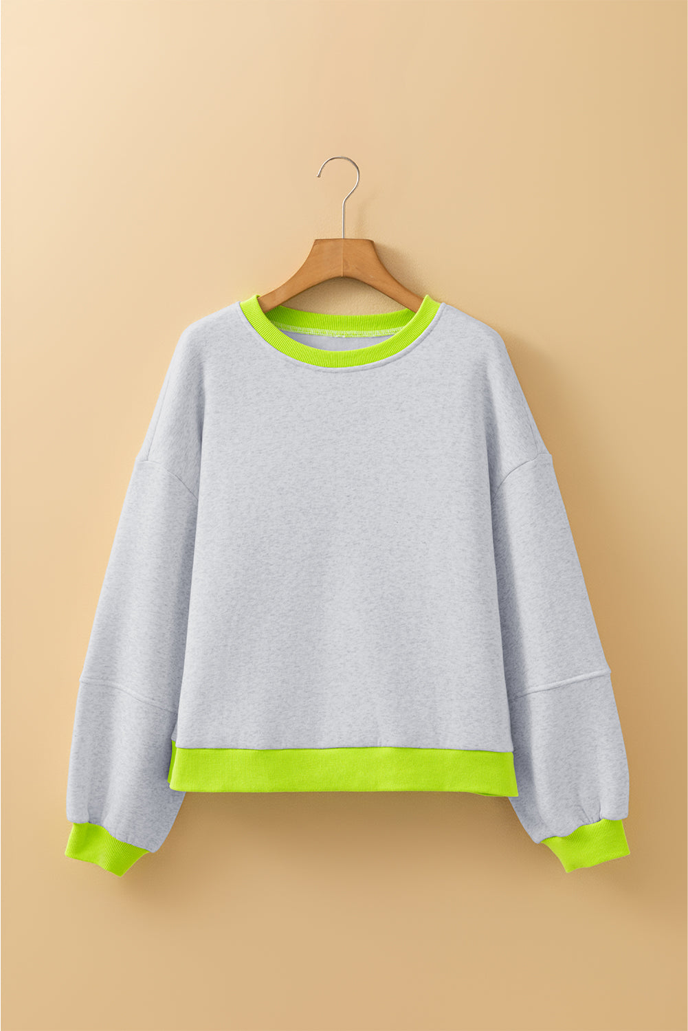 Grey Contrast Colour Banding Patchwork Puff Sleeve Loose Sweatshirt - eAura