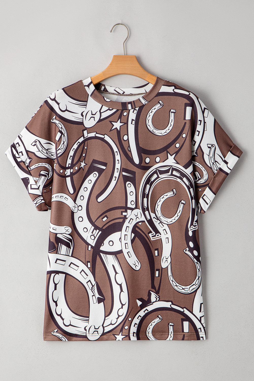 Brown Lucky Horseshoes Graphic Dolman T-shirt eAura