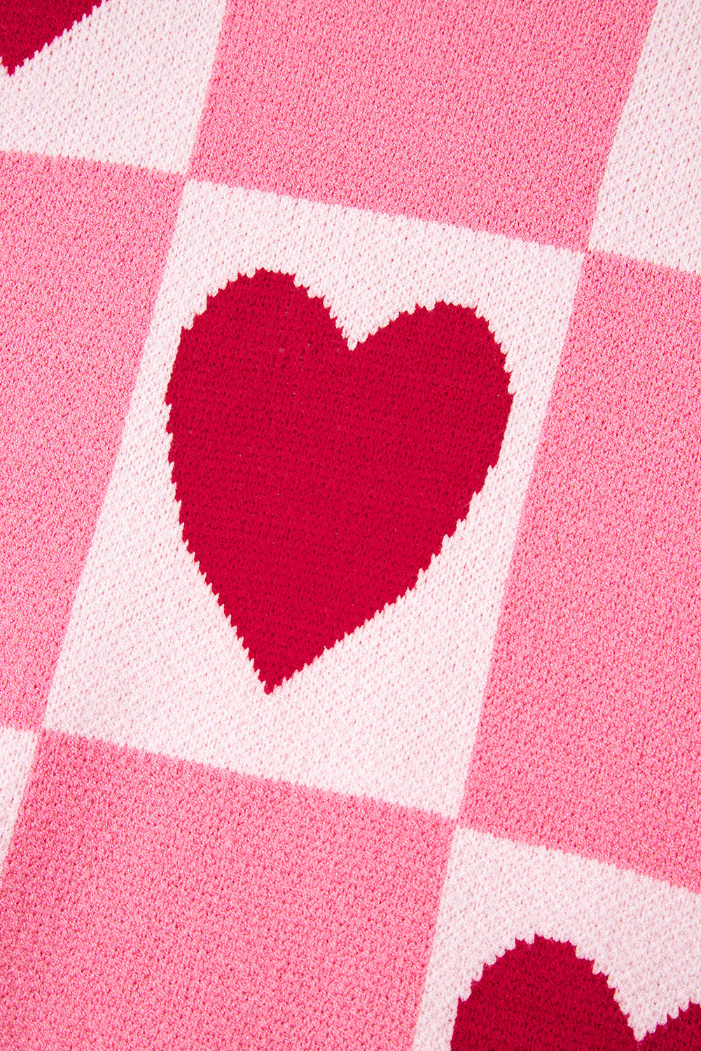Pink Love Heart Checkered Valentine Crew Neck Sweater eAura