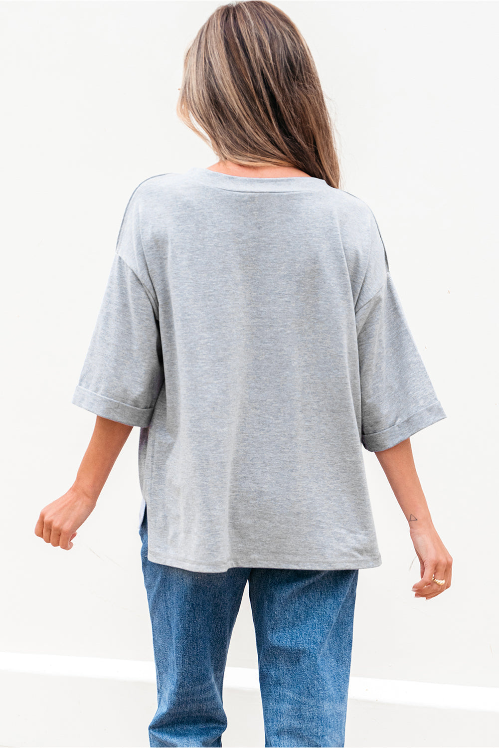 High Raglan Half Sleeve V Neck Oversized T Shirt eAura