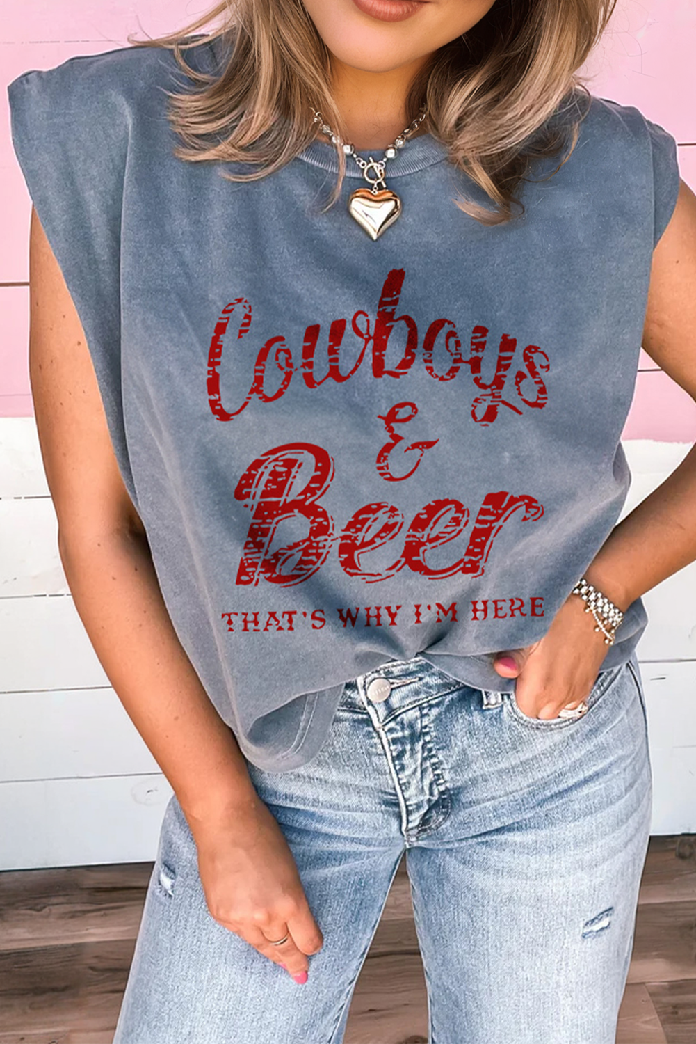 Cowboy & Beer Western Graphic Mineral Wash Tank Top - eAura