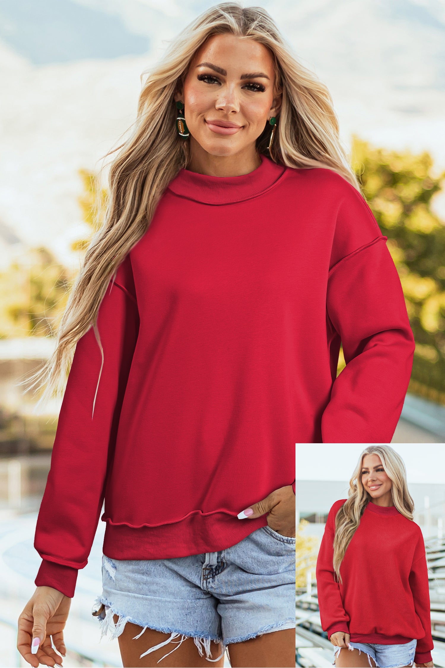 Carrot Oversize Drop Shoulder Reversible Mock Neck Sweatshirt – Orange