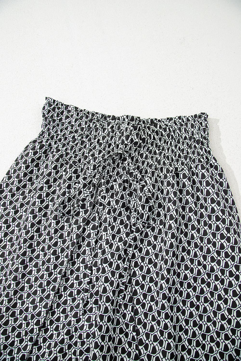 Black Bohemian Print Slit Wide Leg Smocked High Waist Trousers eAura