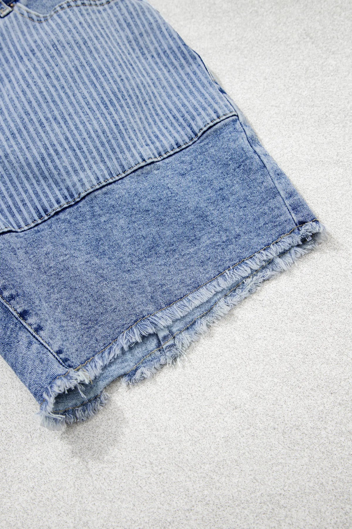 Striped Paisley Mixed Patchwork Raw Hem Denim Shorts – Sky Blue