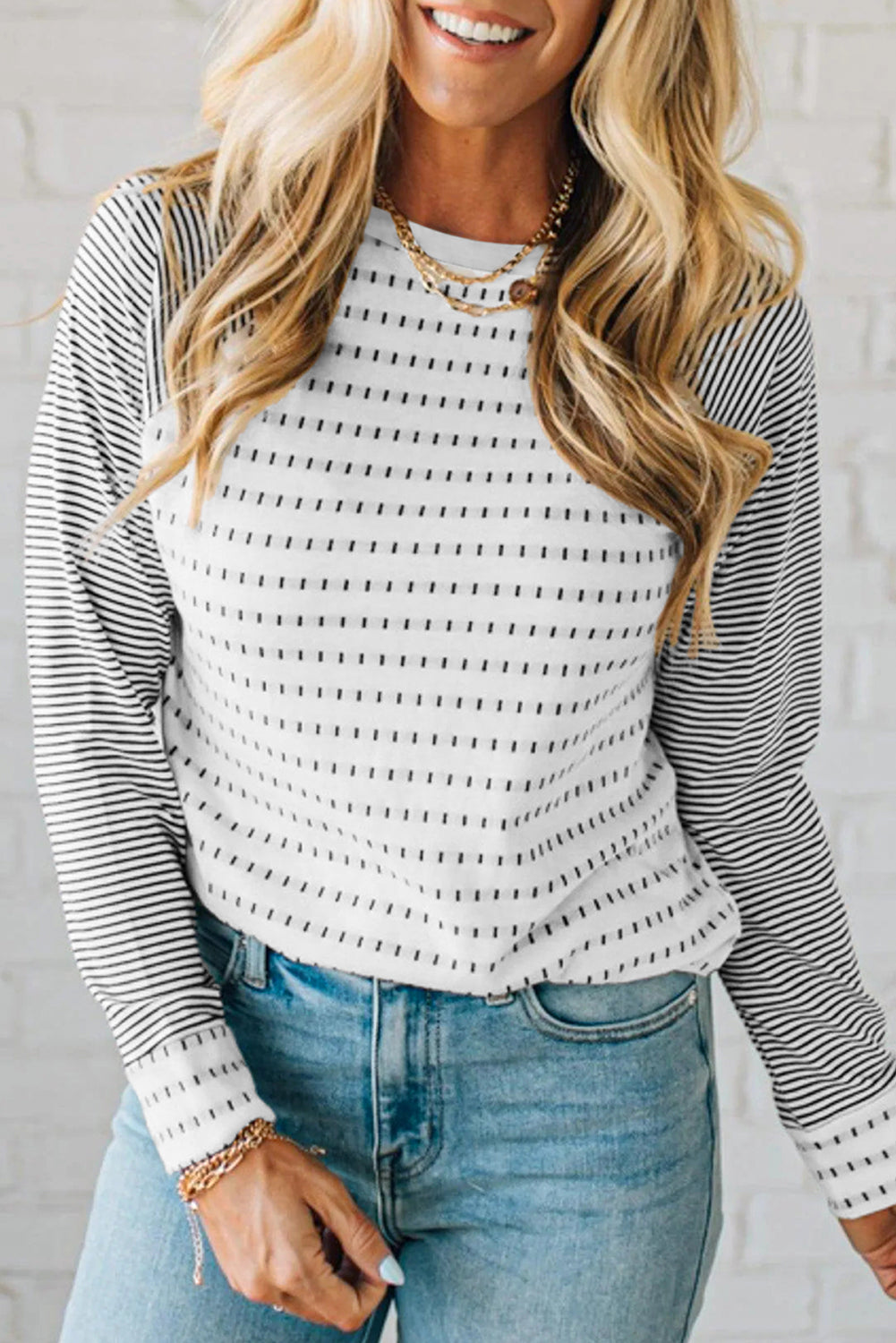 Stripe Raglan Patchwork Long Sleeve Tee