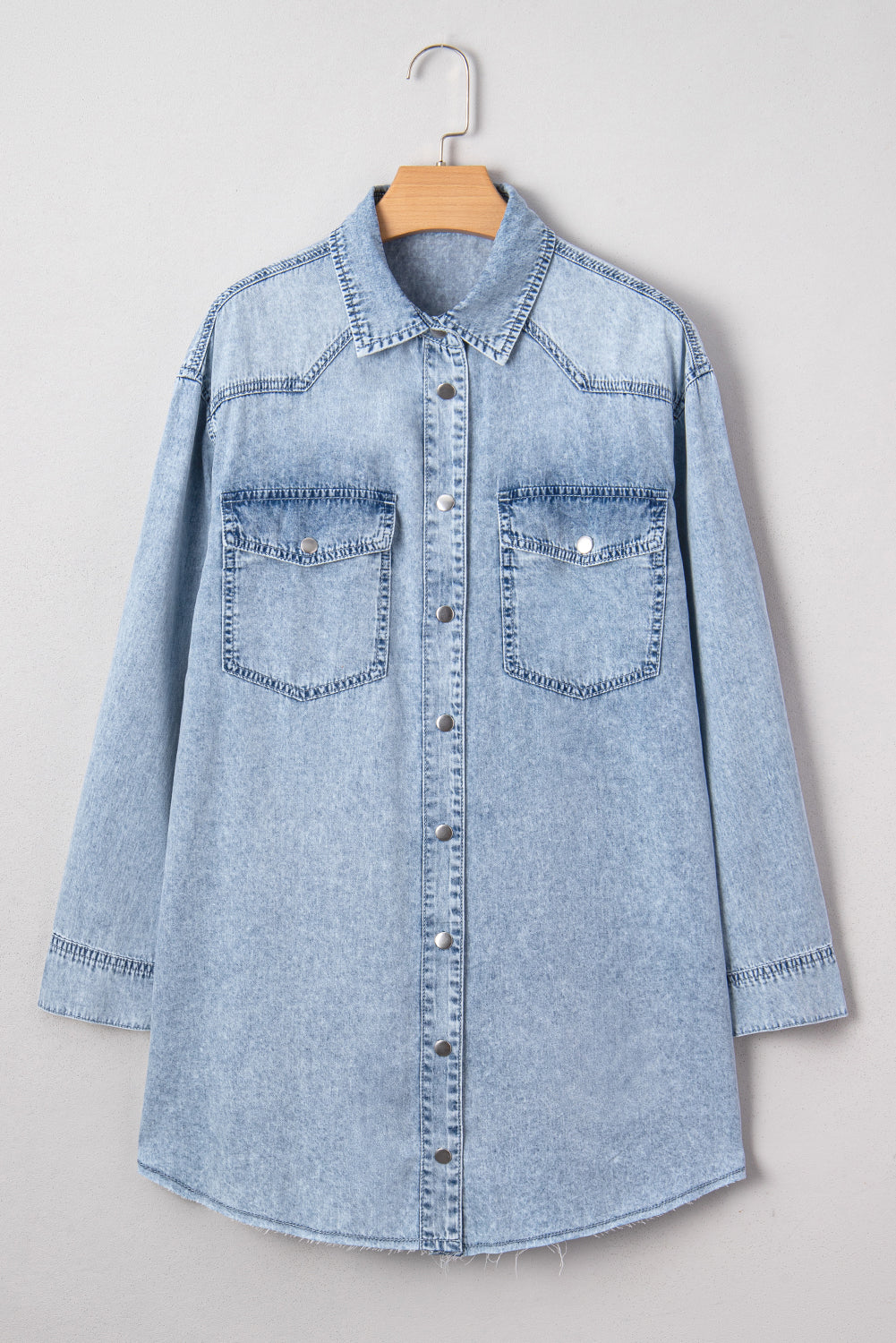 Beau Blue Chest Pocket Raw Hem Denim Baggy Shirt Dress Dear-Lover Dropshipping
