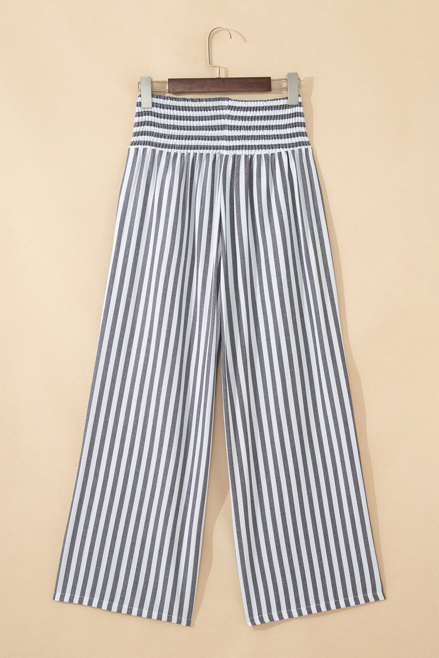Shirred High Waist Loose Summer Pants – Sky Blue Stripe