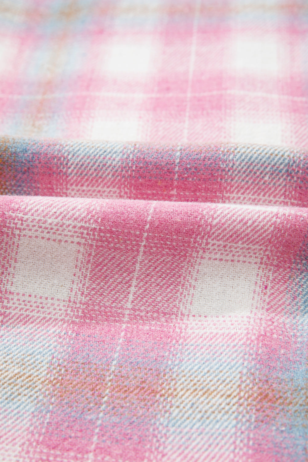 Pink Brushed Plaid Ribbed Flap Pockets Patchwork Shacket eAura