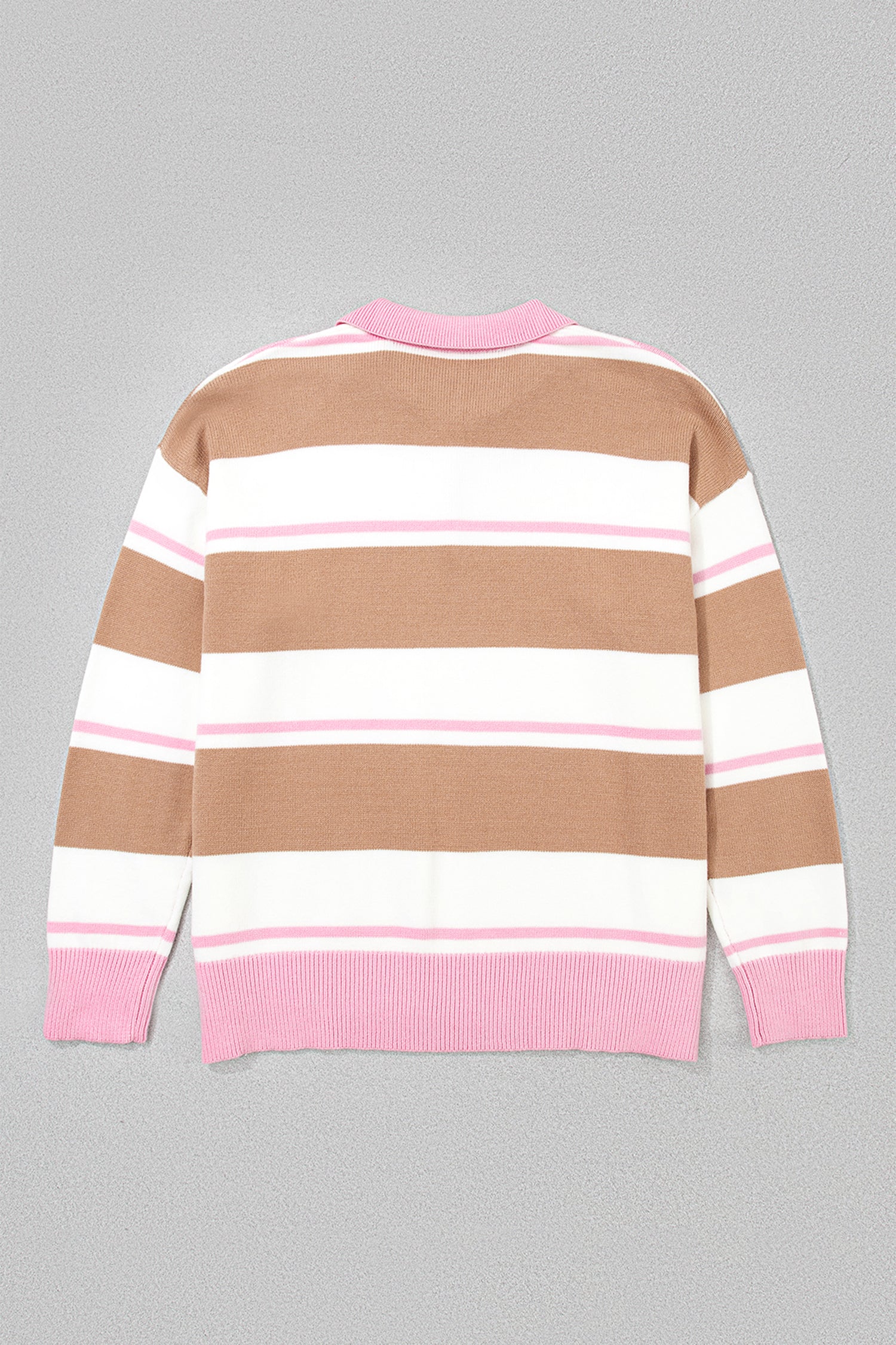 Striped Colorblock V Neck Long Sleeve Tunic Sweater – Pink Stripe