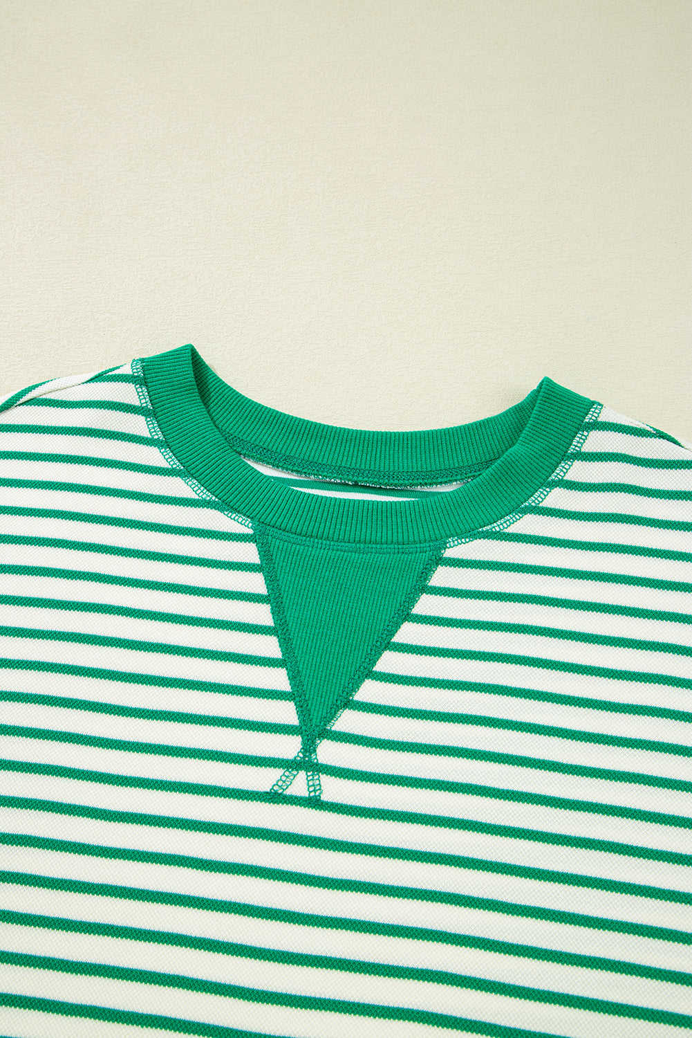 Green Striped Exposed Seam Pullover Top - eAura