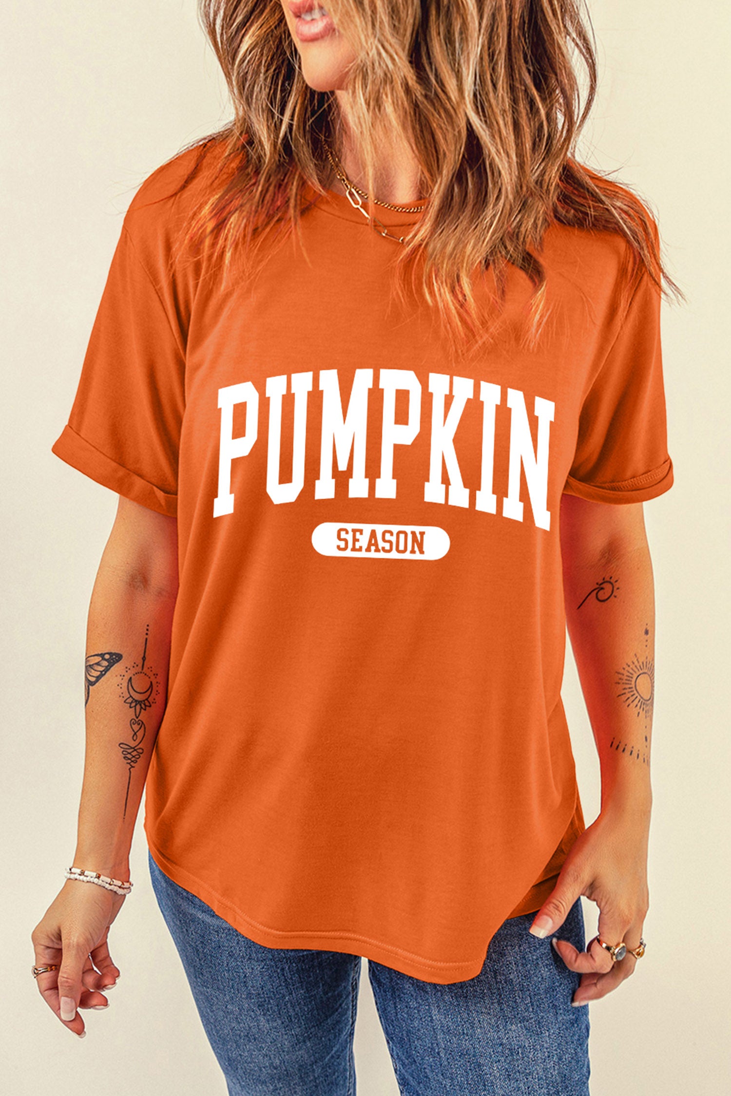 PUMPKIN SEASON Letter Print Relaxed T Shirt – Orange