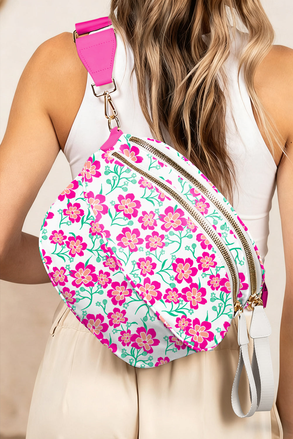 Rose Red Leopard Printed Double Zip Crossbody Bag