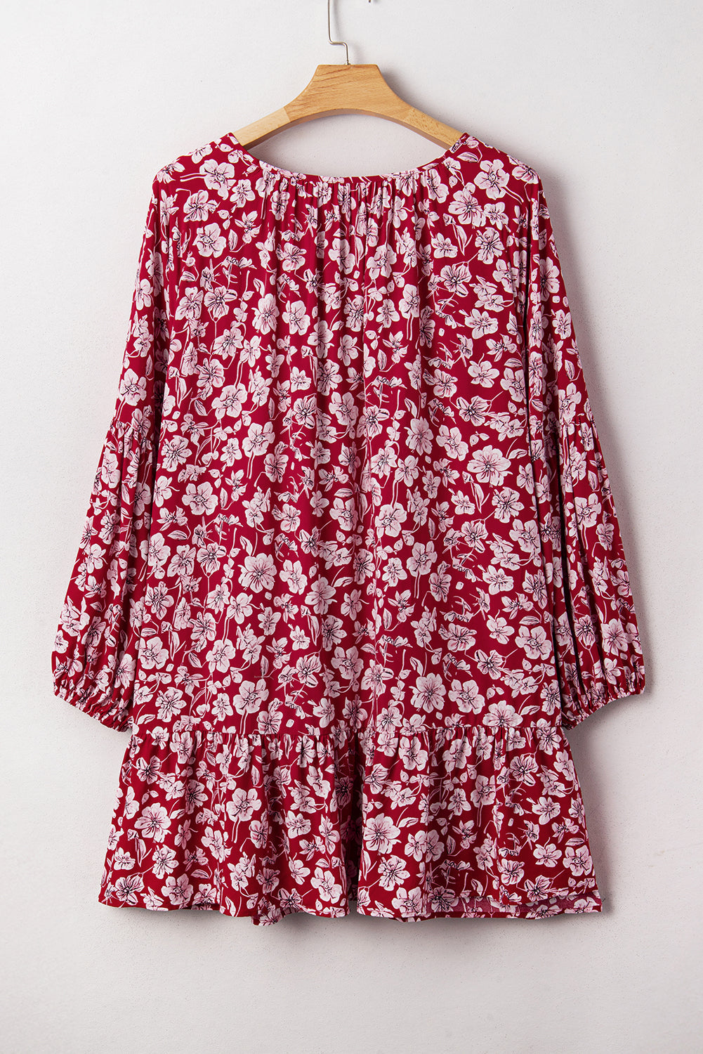 Purple Plus Floral Balloon Sleeve V Neck Relaxed Dress eAura