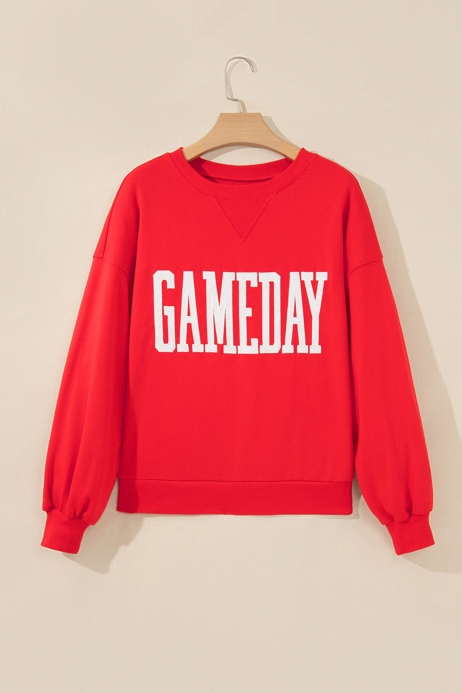 Sky Blue GAMEDAY Embroidered Patch Pattern Casual Shift Sweatshirt – Light Blue