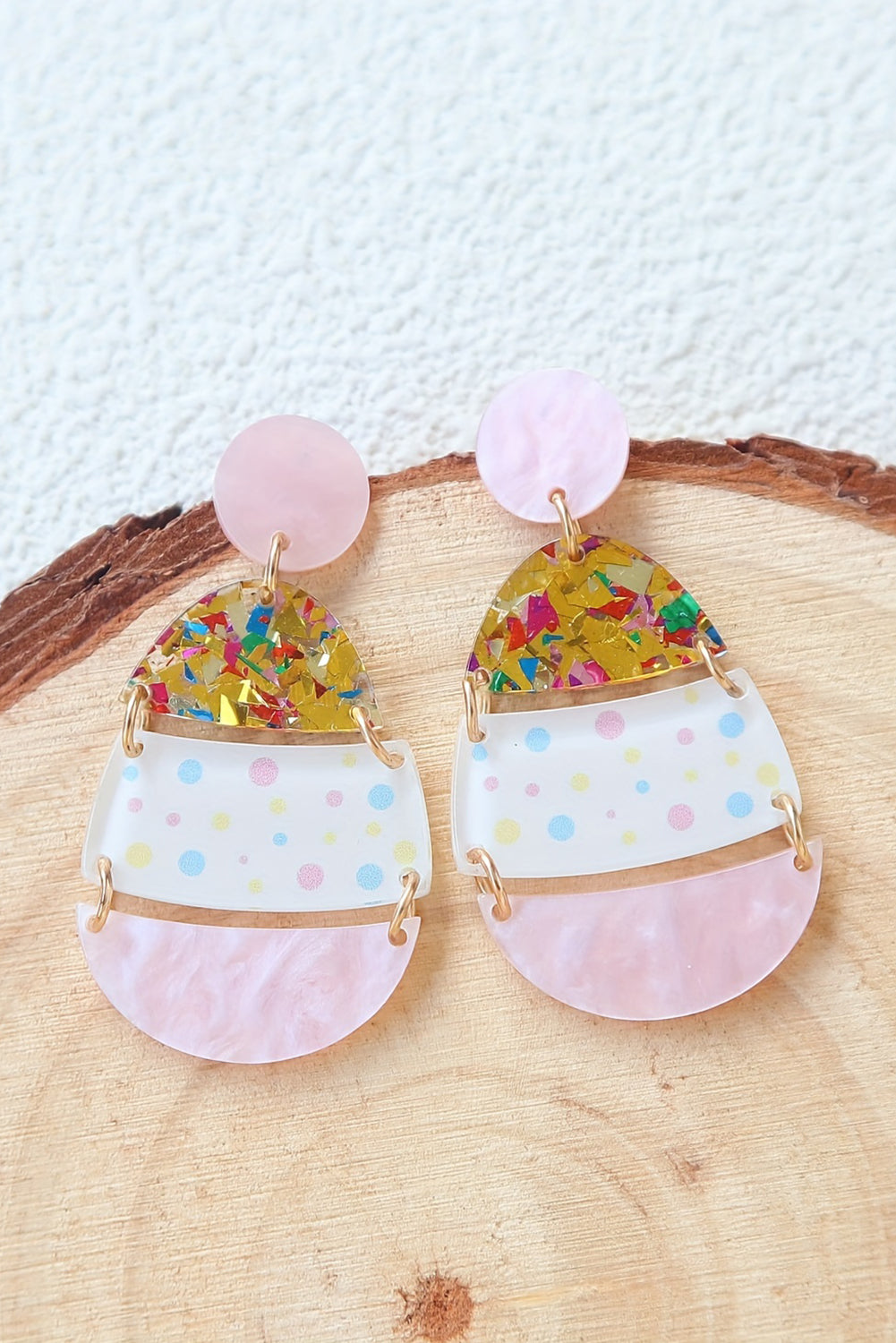 Pink Cute Printed Easter Egg Shape Drop Earrings BB Fashion Outlet