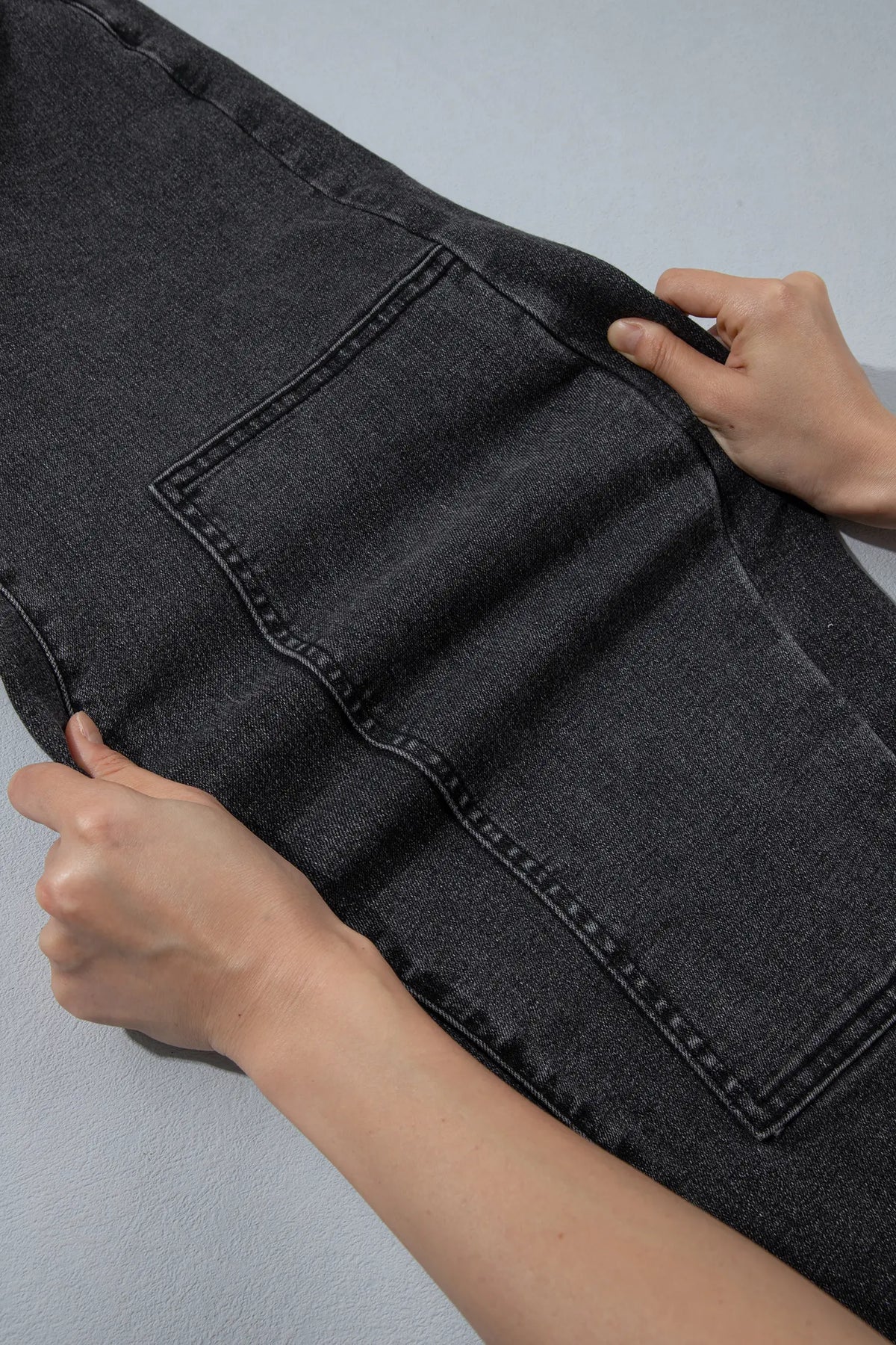 Decorative Seam Patchwork Detail Solid Colour Jeans