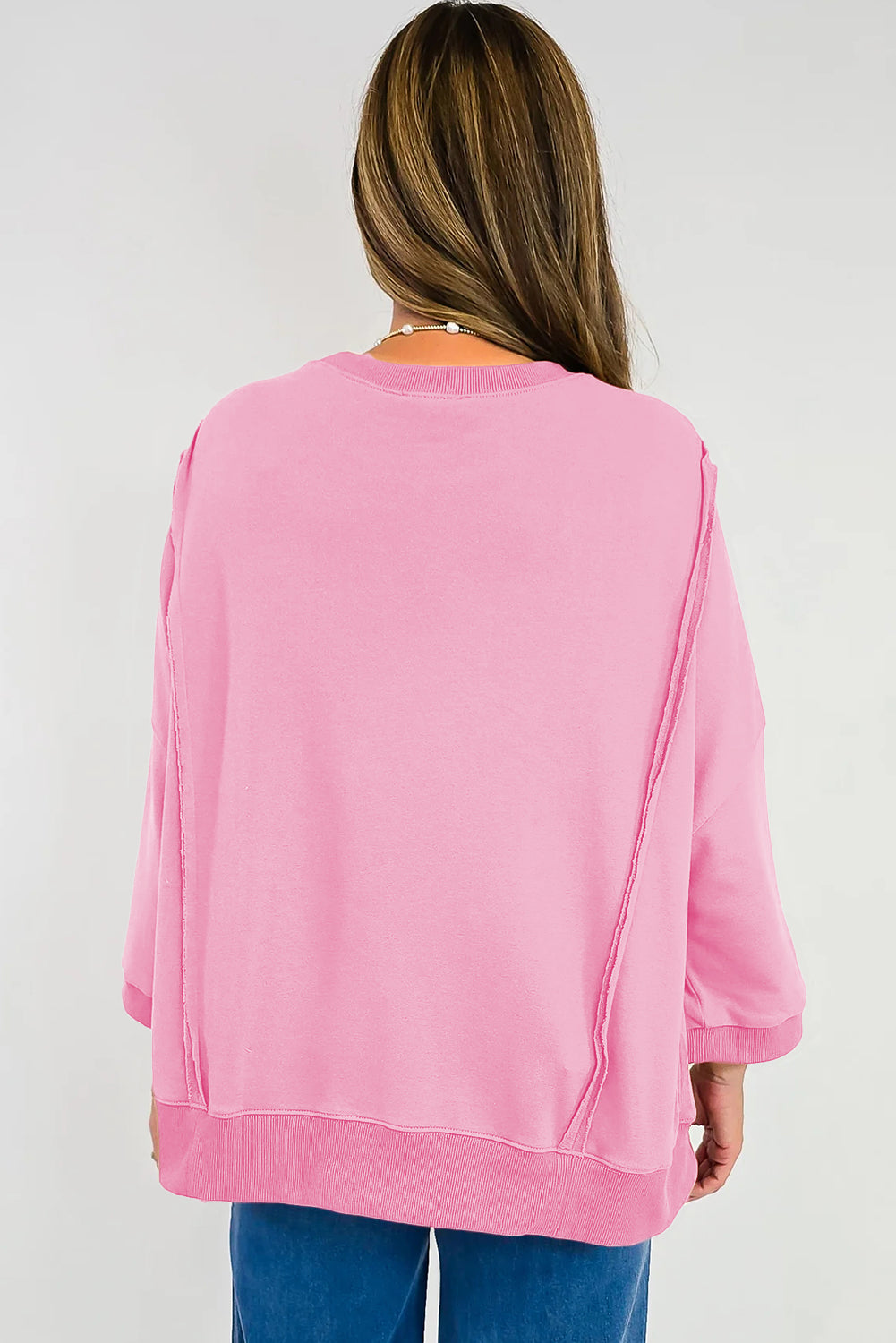Floral Bow Patched Exposed Seam Oversized Sweatshirt - Tops/Sweatshirts & Hoodies
