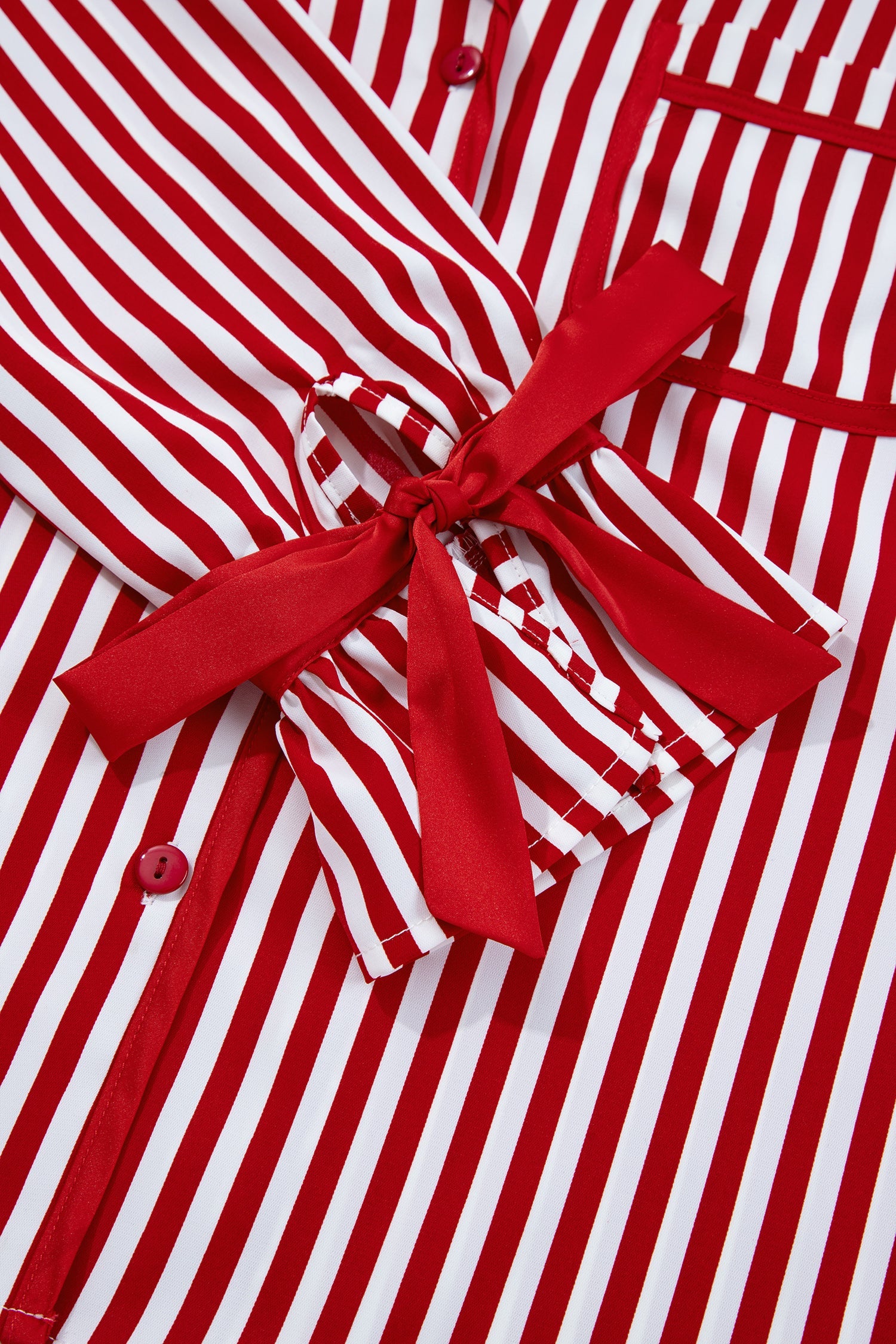 Striped Contrast Velvet Trim Bow Knot Waist Pyjama Set - eAura