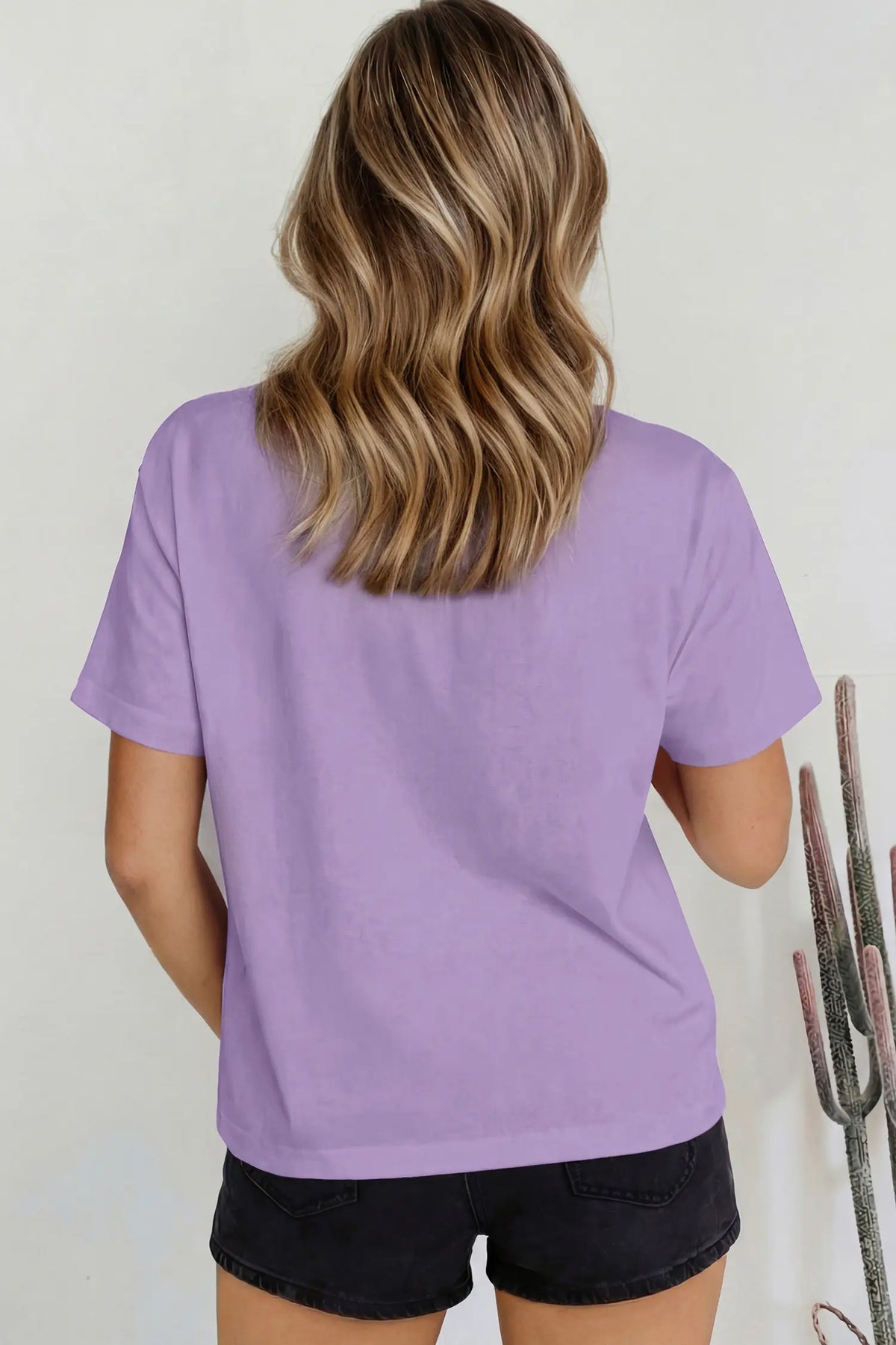 Solid Colour High Neck Oversize Tee – Wisteria