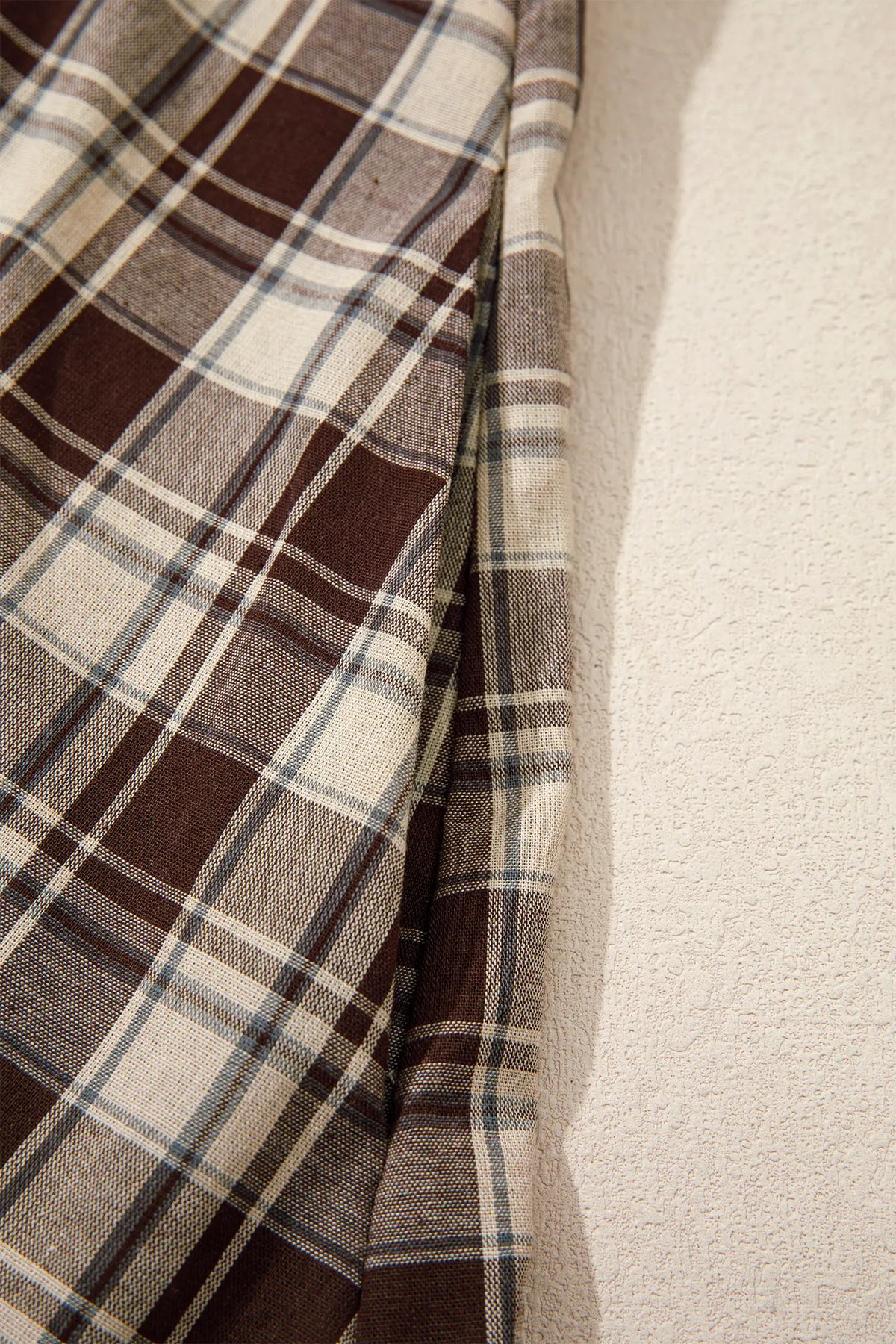 Plaid Long Sleeve Short Shift Mini Dress – Brown