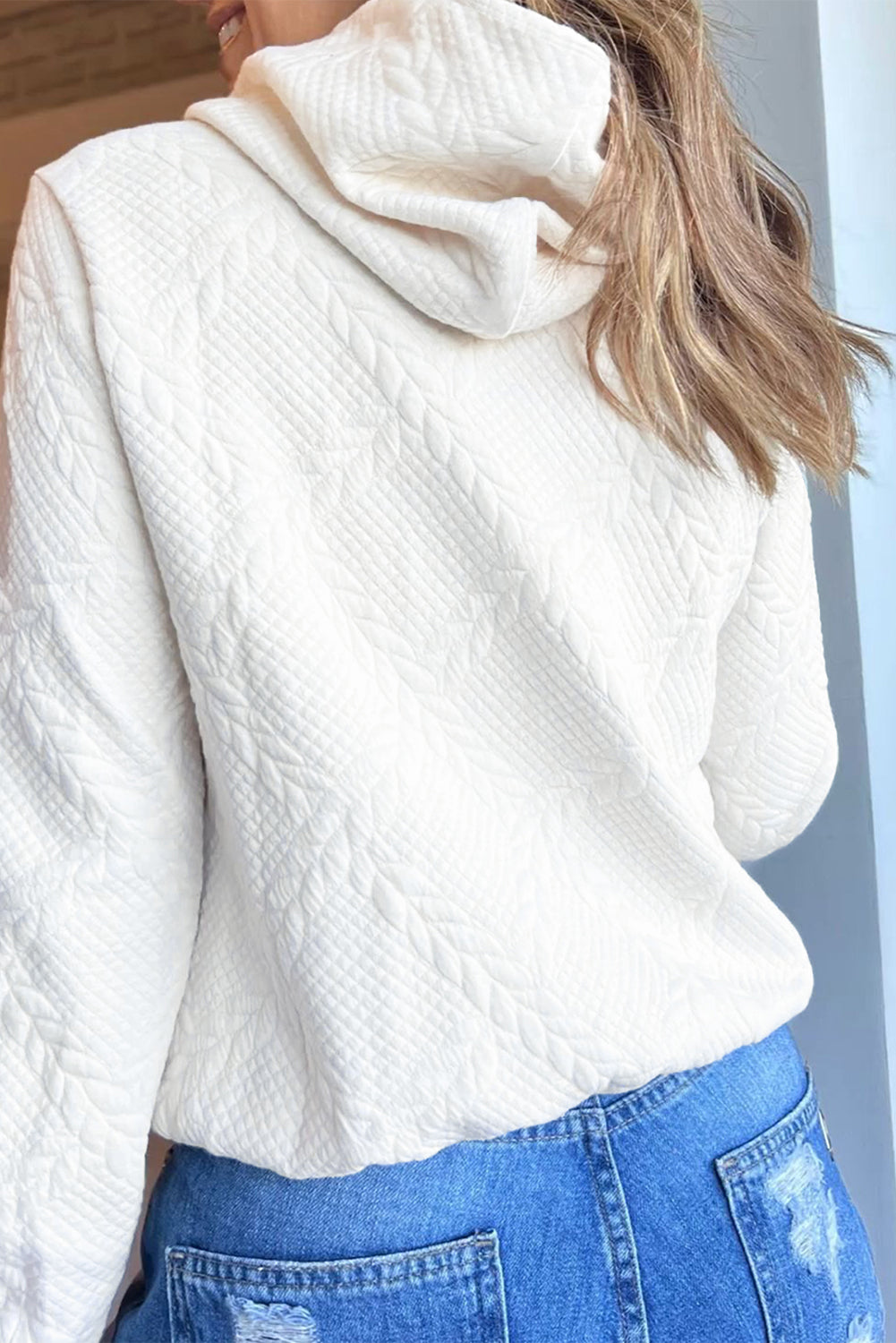 White Cable Lattice Texture Hoodie eAura