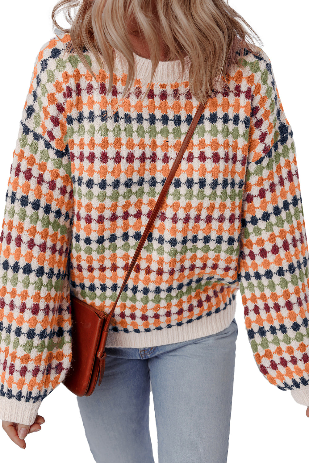 Multicoloured Dotty Stripe Pattern Knit Drop Shoulder Sweater - eAura