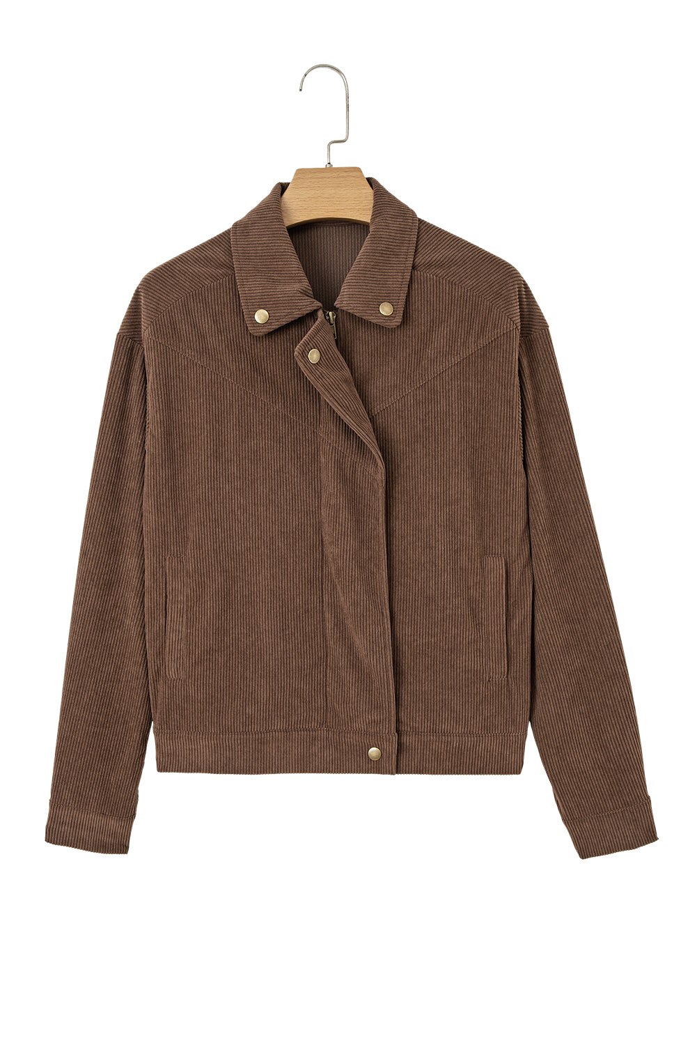 Zip Up Lapel Collar Soft Corduroy Jacket - eAura