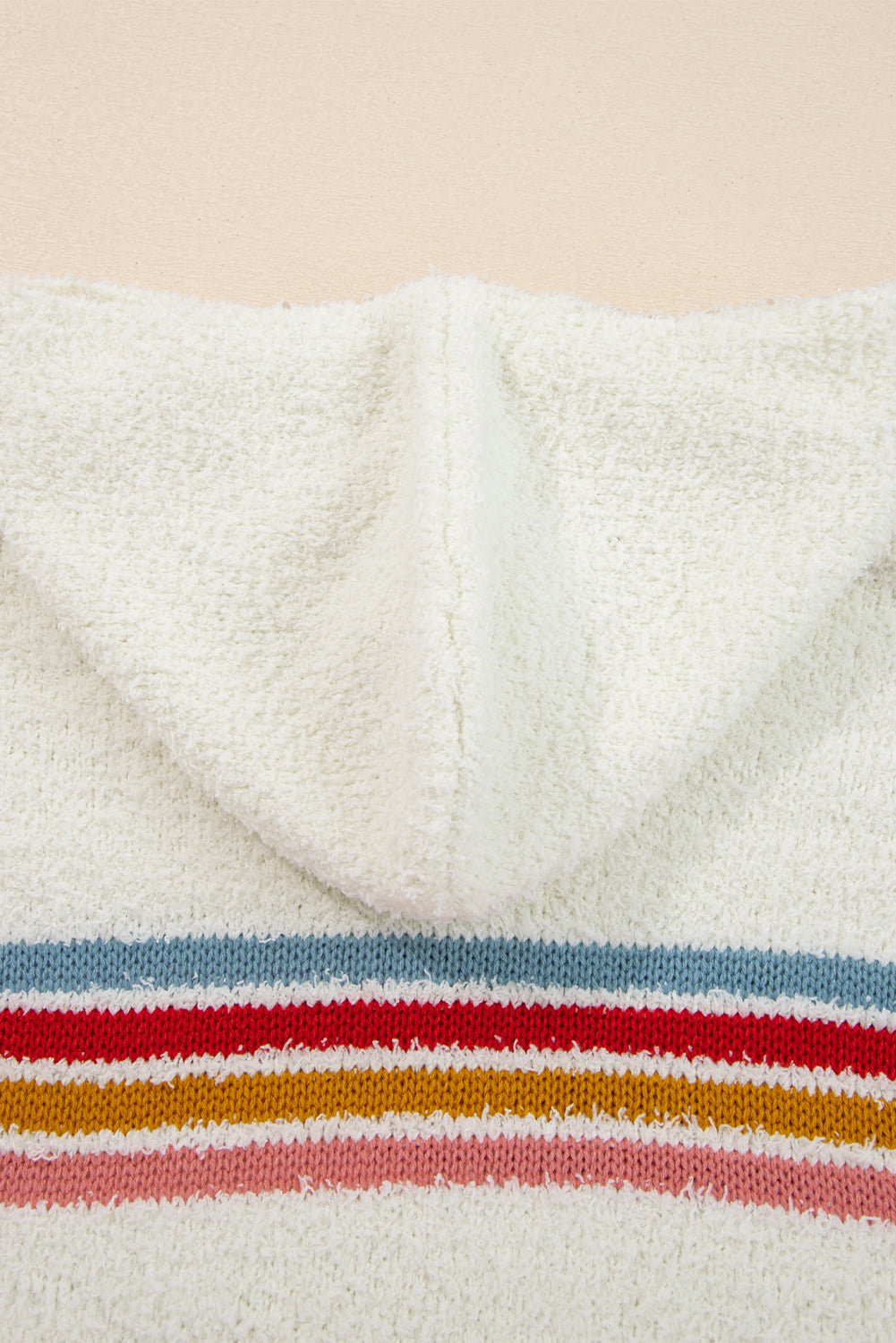 White Multicolored Striped Accent Hooded Popcorn Sweater - eAura