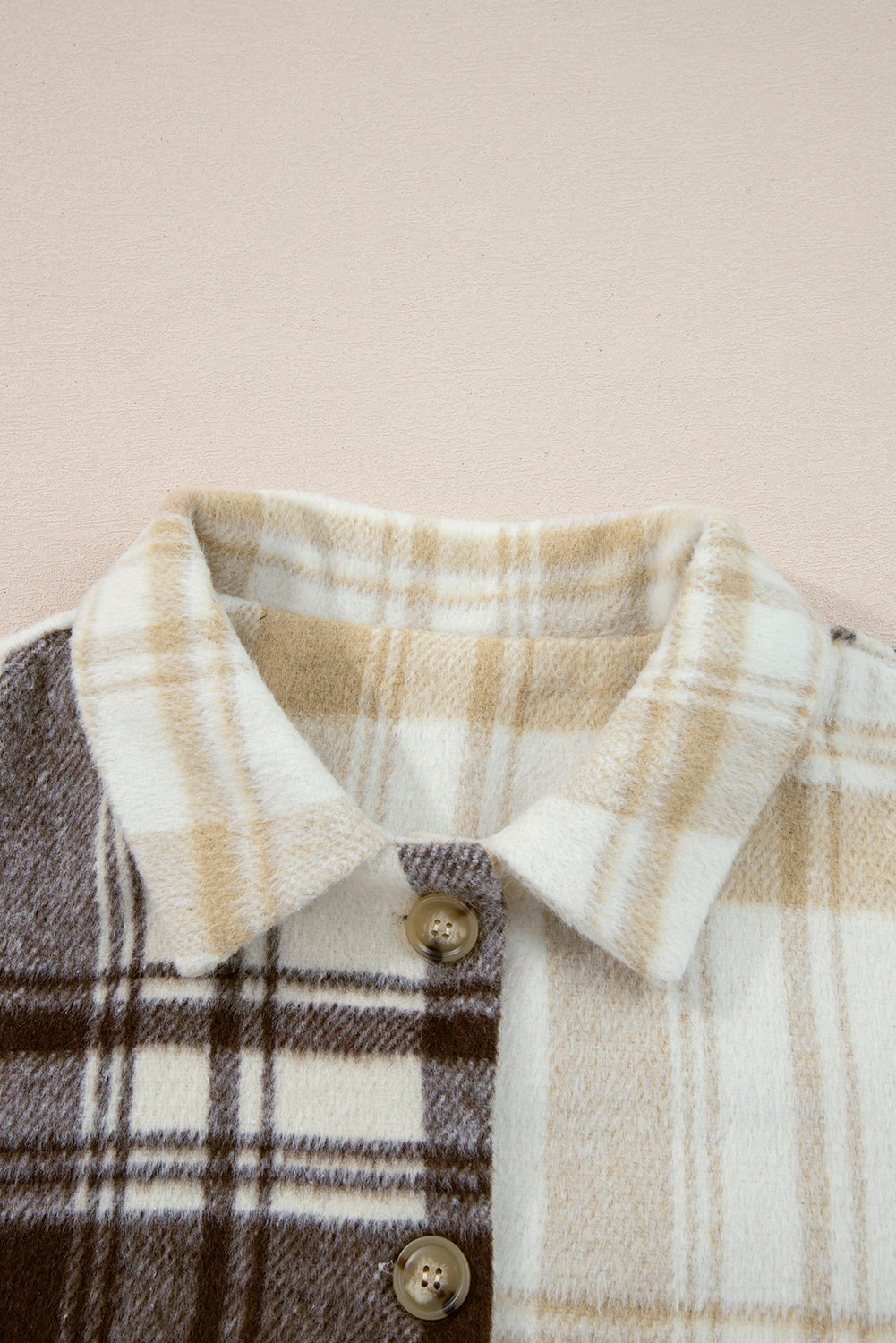 Multicolour Plaid Patchwork Side Pockets Buttoned Shacket - eAura