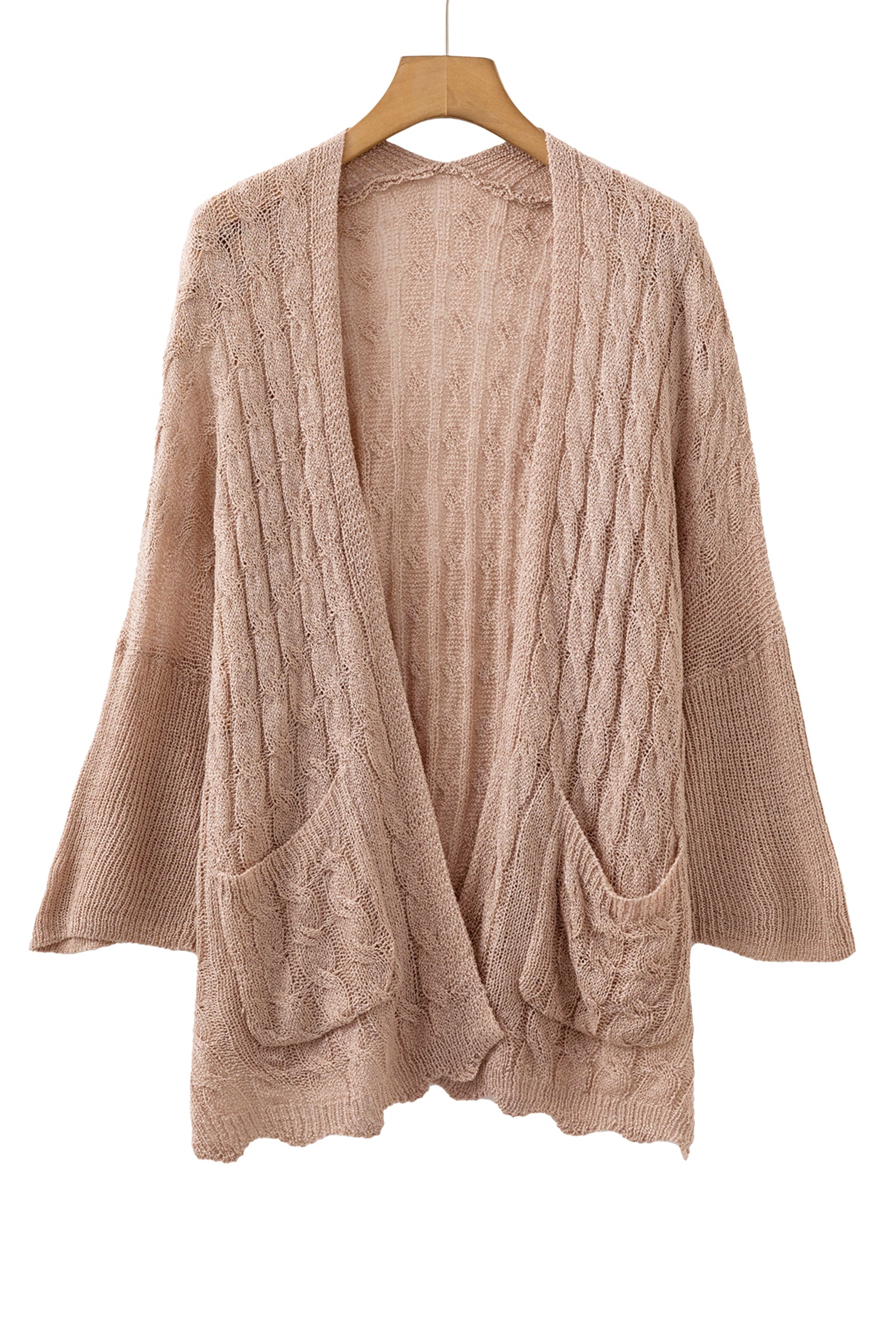 Hollowed Pattern Knit Drop Shoulder Open Sweater Cardigan – Old Rose