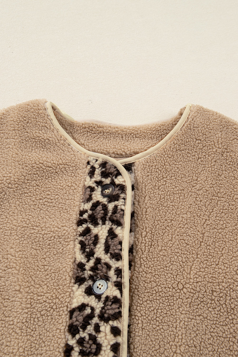 Casual Leopard Print Accent Plush Jacket with Pockets - eAura