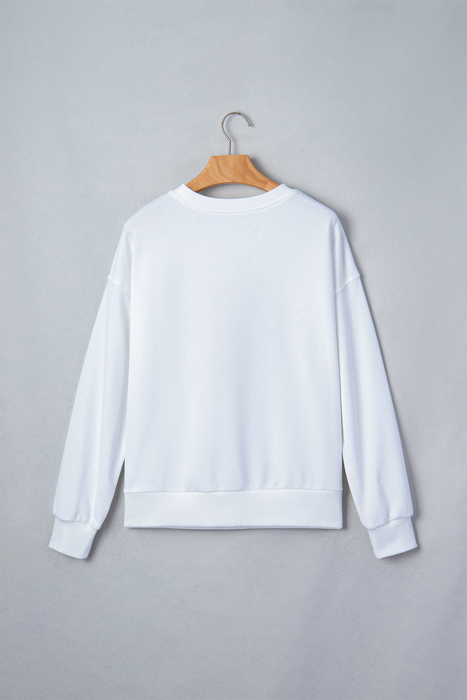 Embroidered Slogan Game Day Rugby Pattern Crewneck Sweatshirt – White