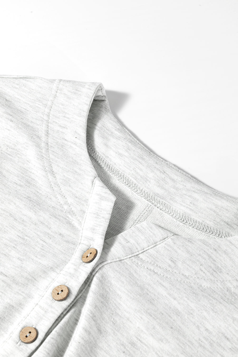Light Grey Two Tone Contrast Waffle Knit Patched Buttoned V Neck Top eAura