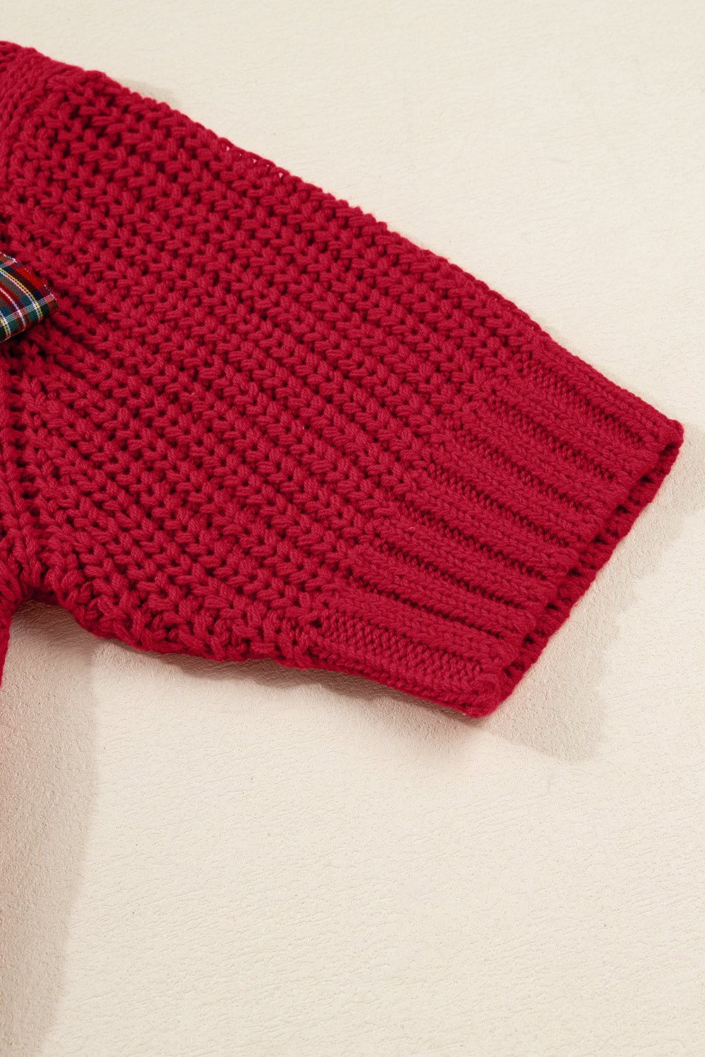Plaid Lace up Detail Christmas Holiday Puff Short Sleeve Sweater - eAura