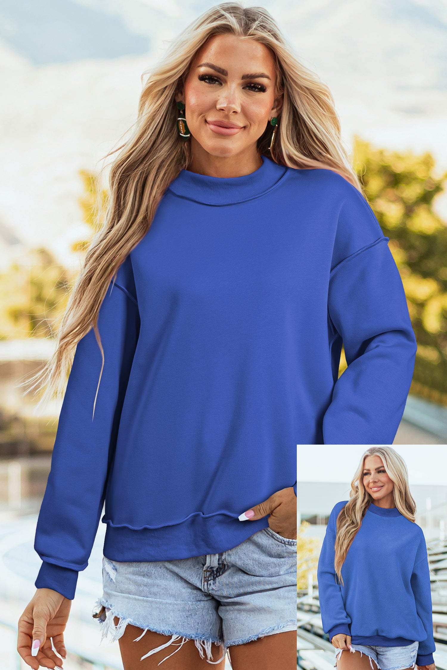 Carrot Oversize Drop Shoulder Reversible Mock Neck Sweatshirt – Orange