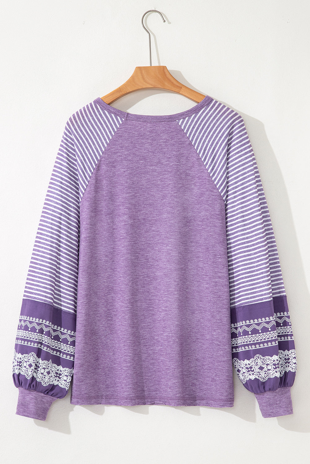 Contrast Print Striped Raglan Long Sleeve Loose Top - eAura