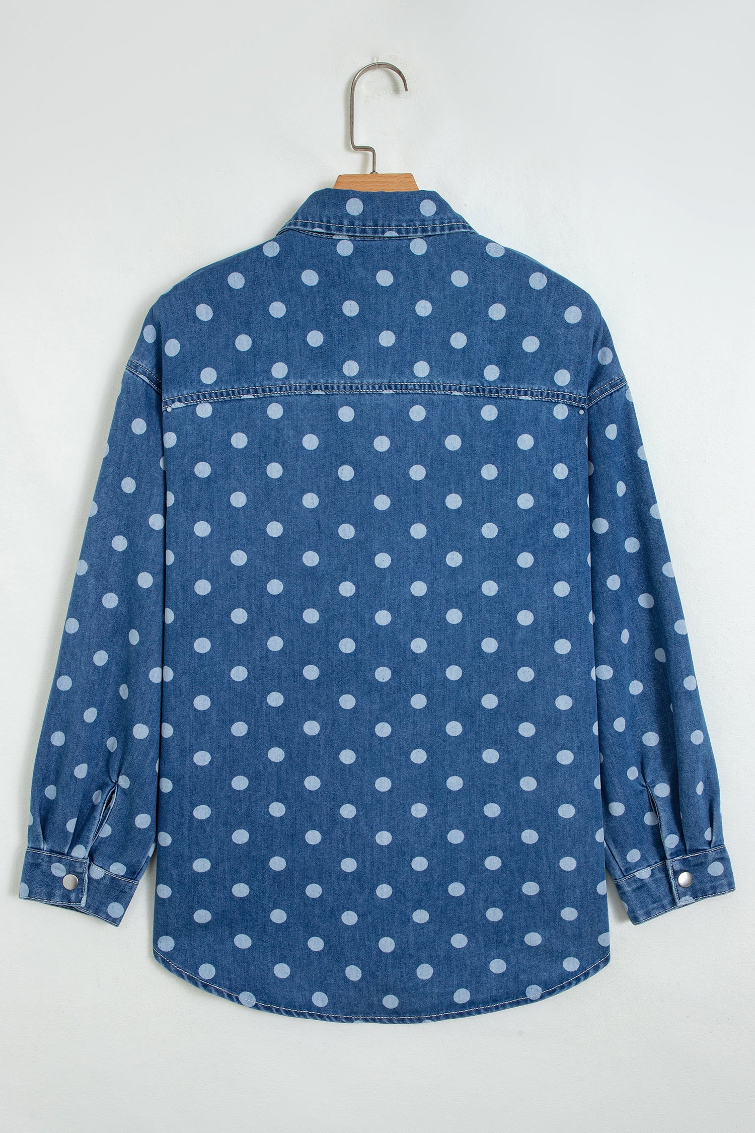 Polka Dot Long Sleeve Collar Shift Tunic Denim Jacket – Blue