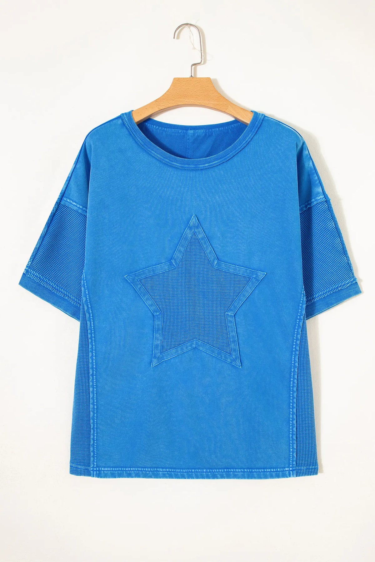 Mineral Wash Star Mesh Patchwork Oversize Tee – Blue