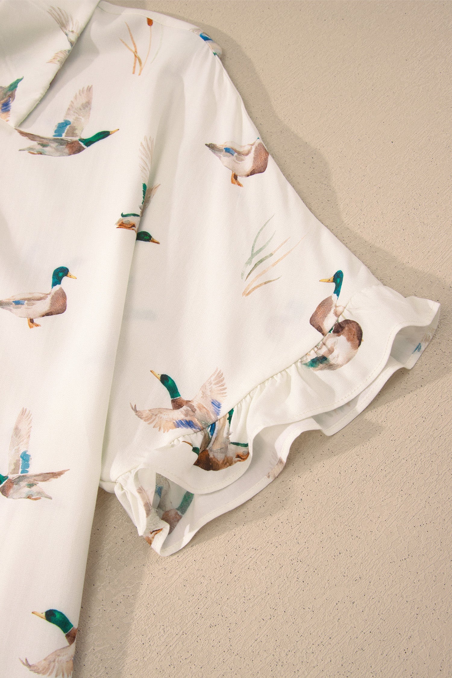 Beige Mallard Print Shirt & Shorts Two Piece Set
