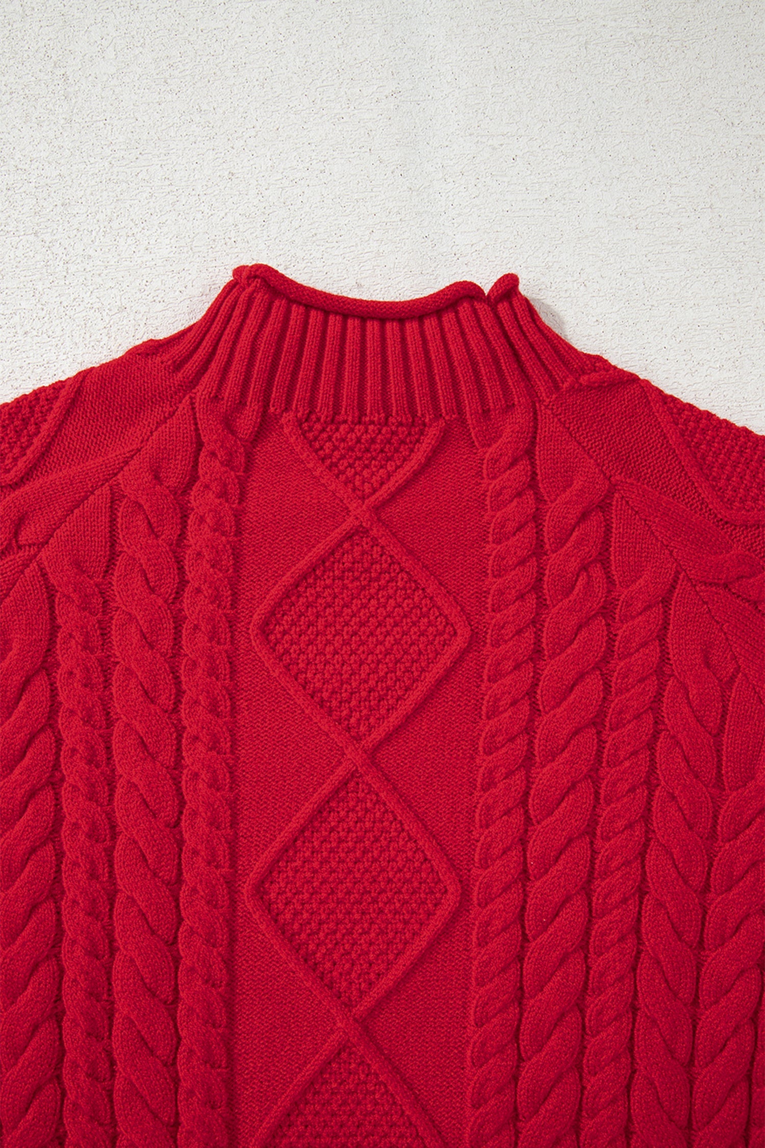 Red Cable Knit Baggy Sweater - eAura