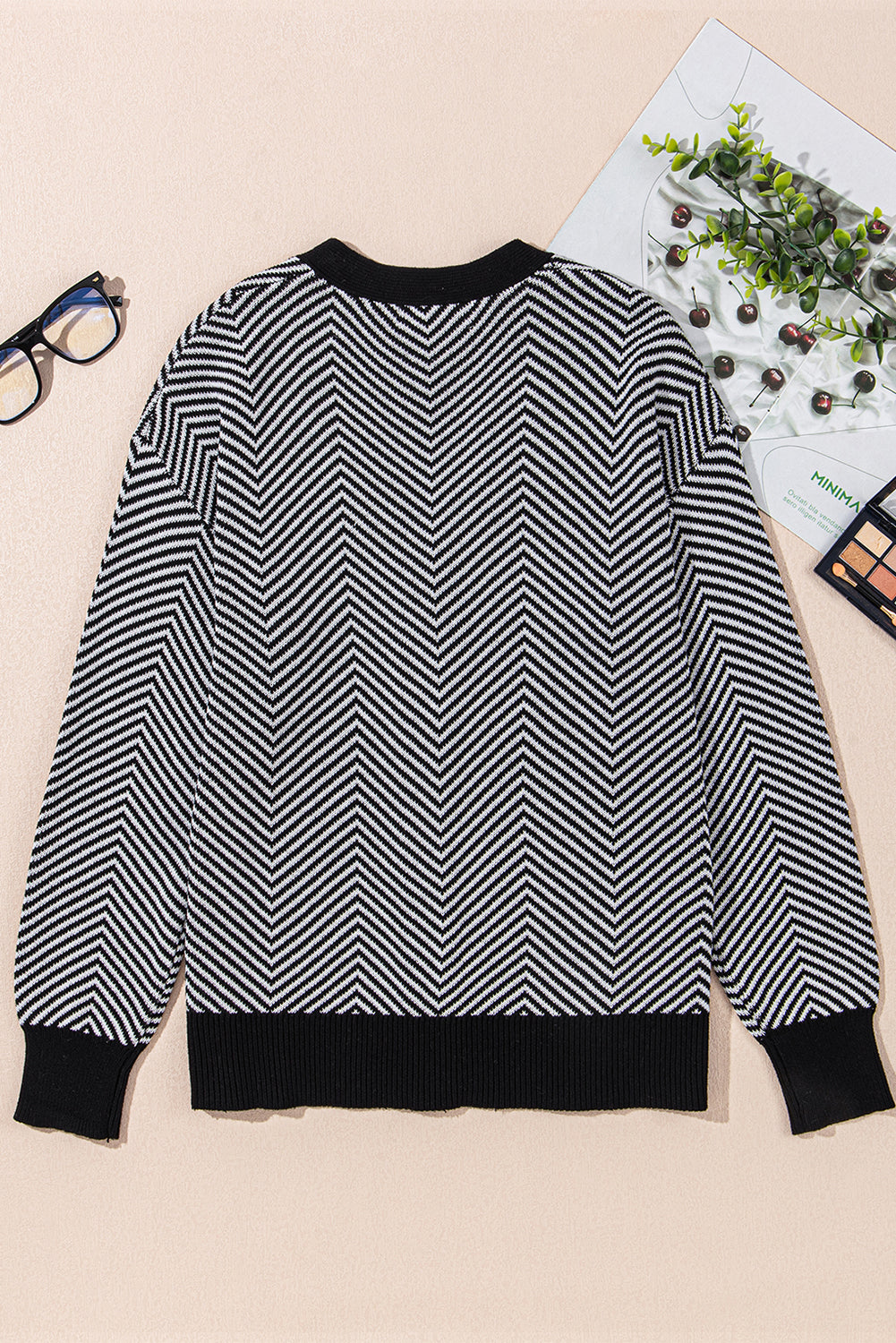Brown Stripe Buttoned Front V Neck Herringbone Cardigan Dear-Lover Dropshipping