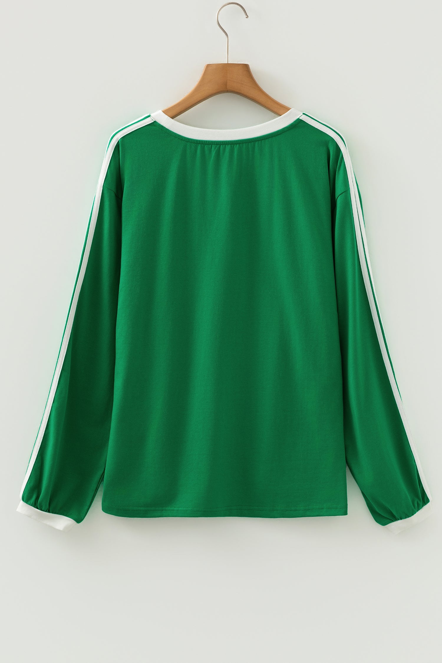 Varsity Striped Accent Contrast Crew Neck Long Sleeve T-Shirt - Tops/Long Tops