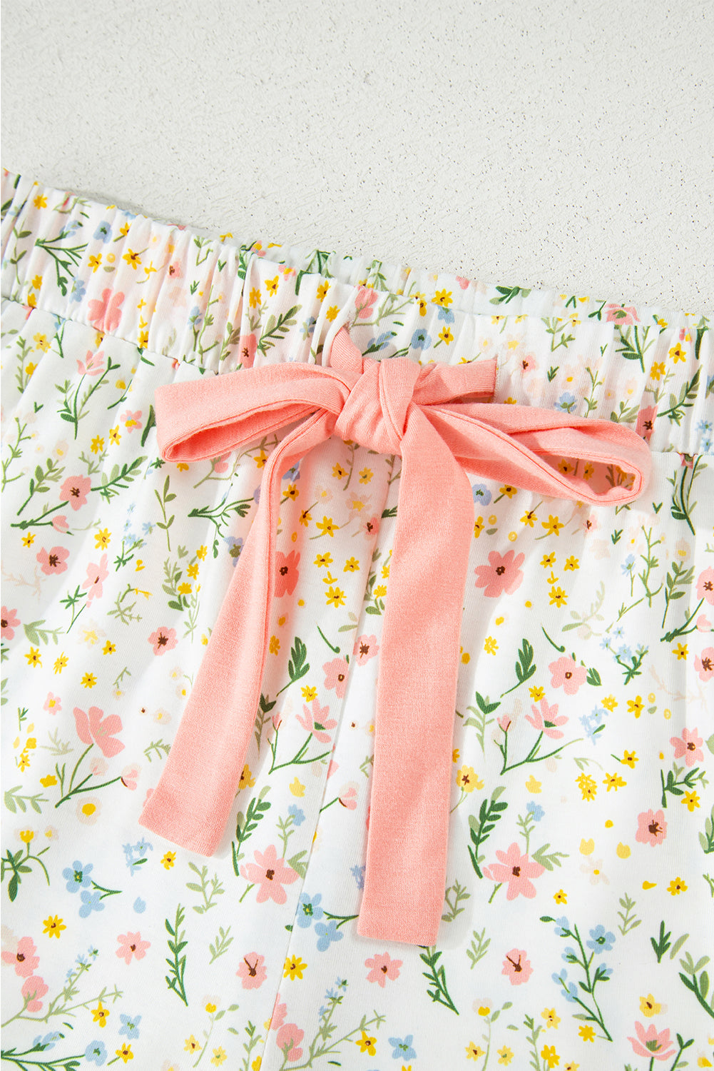 White Floral Print Contrast Pipping Short Pyjamas Set eAura